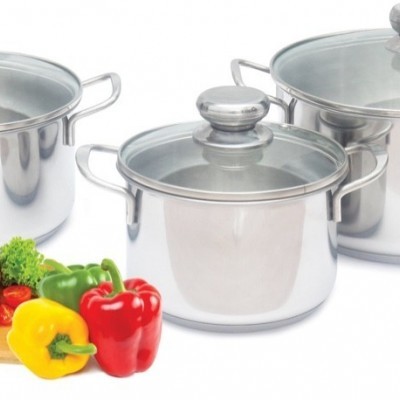 Bộ nồi Inox 3 đáy Nanocook HC06C1 gồm 3 nồi 16cm, 18 cm và 24cm nắp kính