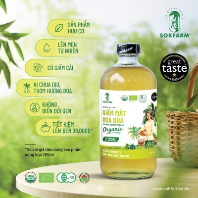 Combo 2 chai  Giấm mật hoa dừa organic Sokfarm 500ml