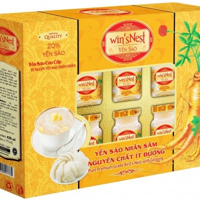 Yến sào wins'Nest nguyên chất nhân sâm ít đường 20% hộp 6 lọ (có kèm túi xách)