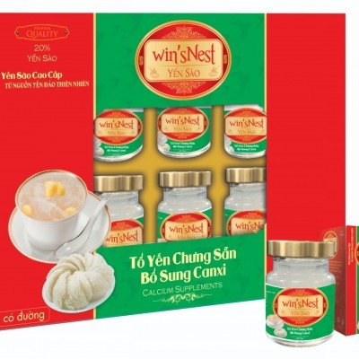 Yến Sào cao cấp win'sNest Tổ Yến Chưng Sẵn Bổ Sung Canxi 20% (6 lọ/ Hộp) kèm túi đựng