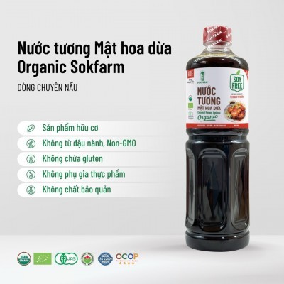 Nước tương mật hoa dừa organic Sokfarm - Dòng chuyên nấu - 1 LÍT