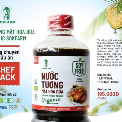 Nước tương mật hoa dừa organic Sokfarm - Dòng chuyên nấu - 1 LÍT