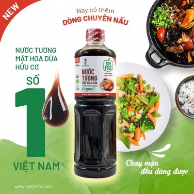 Nước tương mật hoa dừa organic Sokfarm - Dòng chuyên nấu - 1 lít