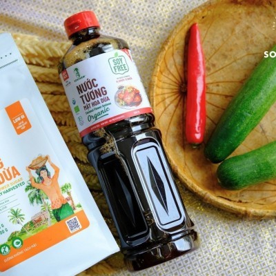 Nước tương mật hoa dừa organic Sokfarm - Dòng chuyên nấu - 1 LÍT