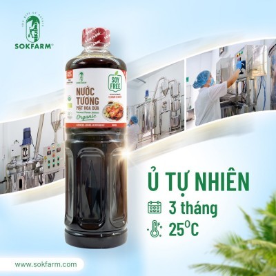 Nước tương mật hoa dừa organic Sokfarm - Dòng chuyên nấu - 1 LÍT