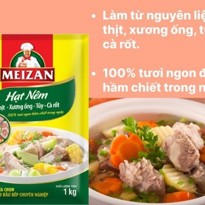 Hạt nêm vị heo Meizan thịt, xương ống, tủy & cà rốt gói 1kg