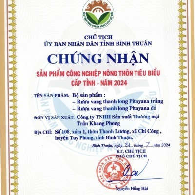 Rượu Vang Thanh Long PITAYANA Trắng, 15% Vol - 375ml 