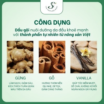 Dầu Gội S The Hair and Body Gừng, Gỗ và Hương Vanilla Thaimina chai 300gr