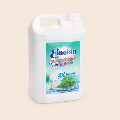 Nước rửa chén Emolan đánh bay dầu mỡ hương BẠC HÀ 5L -  Thùng 4 can.