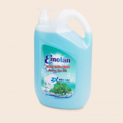 Nước rửa chén Emolan đánh bay dầu mỡ hương BẠC HÀ 2.1L - Thùng 8 can.