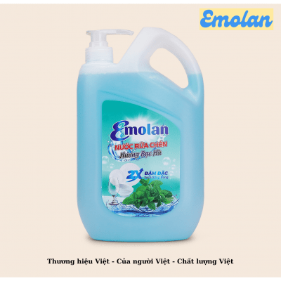 Nước rửa chén Emolan đánh bay dầu mỡ hương BẠC HÀ 2.1L - Thùng 8 can.