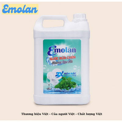 Nước rửa chén Emolan đánh bay dầu mỡ hương BẠC HÀ 5L -  Thùng 4 can.