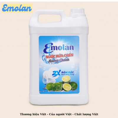 Nước rửa chén Emolan đánh bay dầu mỡ hương CHANH 5L -  Thùng 4 can.