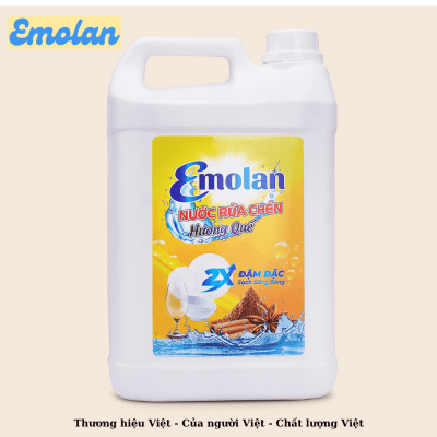 Nước rửa chén Emolan đánh bay dầu mỡ hương QUẾ 5L -  Thùng 4 can.