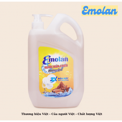 Nước rửa chén Emolan đánh bay dầu mỡ hương QUẾ 2.1L -  Thùng 8 can.