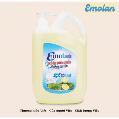 Nước rửa chén Emolan đánh bay dầu mỡ hương CHANH 2.1L -  Thùng 8 can.