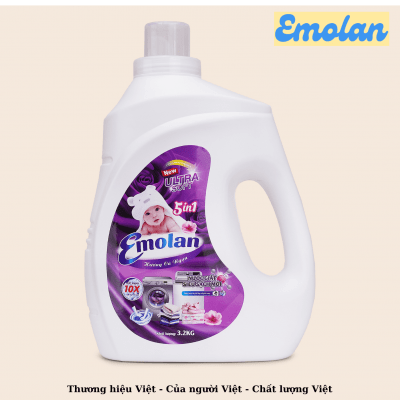 Nước giặt Emolan công nghệ mới đánh bay vết bận mới 5 in 1 hương CÁ NGỰA  3.2L - Thùng 6 can.