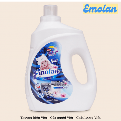 Nước giặt Emolan công nghệ mới đánh bay vết bận mới 5 in 1 hương DNEE 3.2L -  Thùng 6 can.