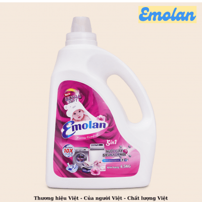 Nước giặt Emolan công nghệ mới đánh bay vết bận mới 5 in 1 hương COMFOR 4.5L -  Thùng 4 can.