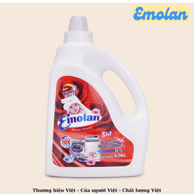 Nước giặt Emolan đánh bay các vết bận cứng đầu trên quần nào hương Downy 4.5L -  Thùng 4 can.