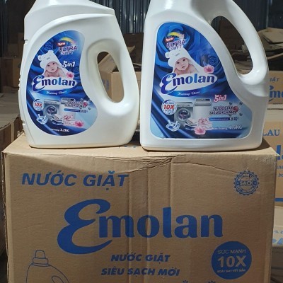 Nước giặt Emolan công nghệ mới đánh bay vết bận mới 5 in 1 hương DNEE 4.5L -  Thùng 4 can.