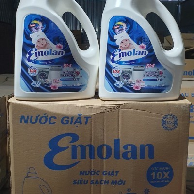 Nước giặt Emolan công nghệ mới đánh bay vết bận mới 5 in 1 hương DNEE 4.5L -  Thùng 4 can.