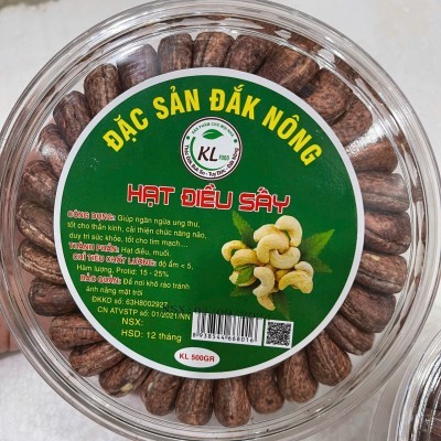 Hạt điều sấy hộp tròn xếp hoa 500g