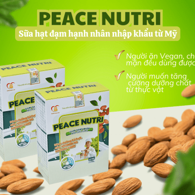 PEACE NUTRI ( Hộp 24 gói x 18 g) ( sữa hạt dinh dưỡng thuần chay  công thức đạm hạnh nhân nhập khẩu từ Mỹ)