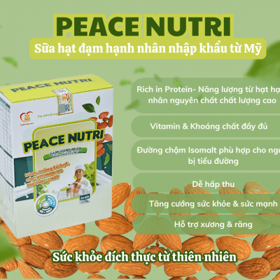 PEACE NUTRI ( Hộp 24 gói x 18 g) ( sữa hạt dinh dưỡng thuần chay  công thức đạm hạnh nhân nhập khẩu từ Mỹ)