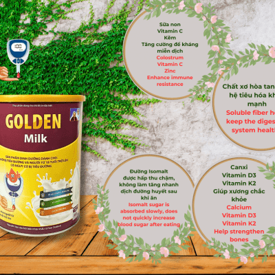 Thực phẩm dùng cho chế ăn đặc biệt Golden milk 800g ( KHUYẾN MẠI Sữa tiểu đường) ( KHUYẾN MẠI MUA 3 LON TẶNG 1 HỘP GIẤY CÙNG LOẠI TẠI SIÊU THỊ BẢO LỘC  1 XUẤT)