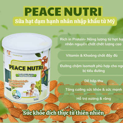 PEACE NUTRI 350g (sữa hạt dinh dưỡng thuần chay đạm hạnh nhân  nhập khẩu từ Mỹ)