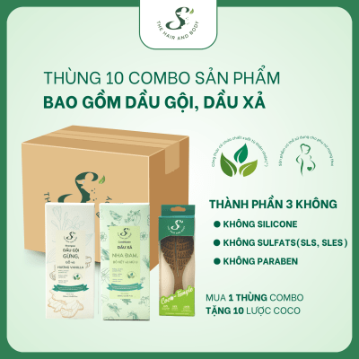 1 Thùng 10 Dầu Gội Gừng 300mL và 10 Dầu Xả Nha Đam 300mL( Tặng 10 Lược Gỡ Coco Detangle)