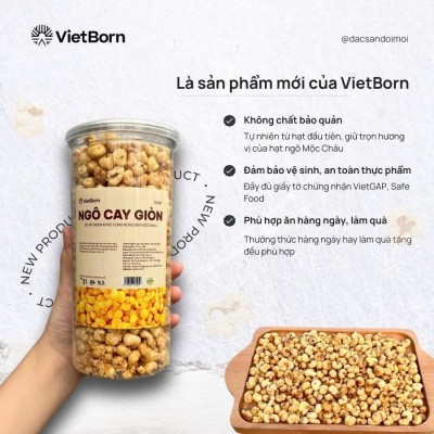 NGÔ MỘC CHÂU SẤY GIÒN CAY NHẸ - VIETBORN - HỘP NẮP THIẾC 300GR