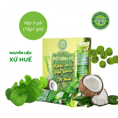 SINH TỐ RAU MÁ ĐẬU XANH CỐT DỪA ONELIFE Hộp 6 gói * 18gr/ gói