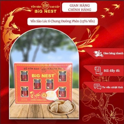 Tổ yến chưng sẵn BIG NEST KHÁNH HOÀ 15% ĐƯỜNG PHÈN - Hộp 6 hũ