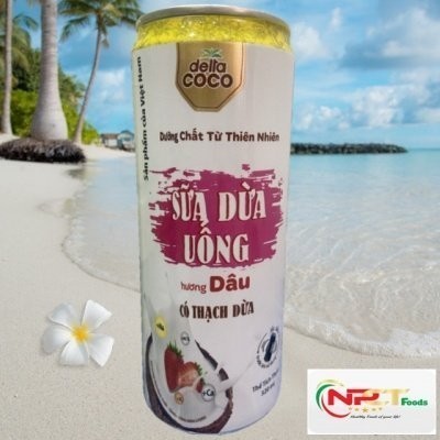 Sữa dừa uống có thạch dừa Delta Coco 320ml Hương dâu tây- Thùng 24 lon