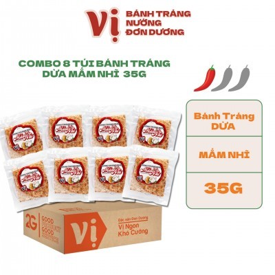 COMBO 8 TÚI BÁNH TRÁNG DỪA MẮM NHĨ - TÚI 35G
