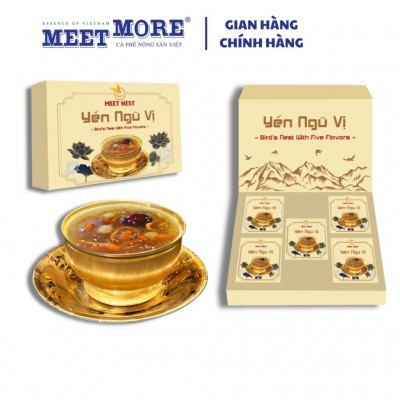 Set Quà Tặng 5 Chén Yến Ngũ Vị 150g/chén - Yến Ngũ Vị Chưng Sẵn 100% Yến Thật - MEET NEST - MEET MORE