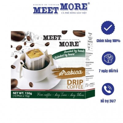 Hộp cà phê rang xay ARABICA phin giấy đẳng cấp - Meet More Coffee 150g (10 gói x 15gr)