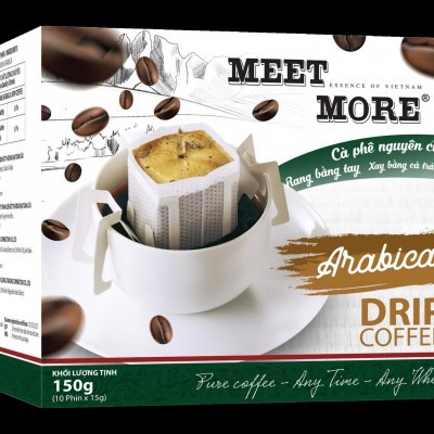 Hộp cà phê rang xay ARABICA phin giấy đẳng cấp - Meet More Coffee 150g (10 gói x 15gr)