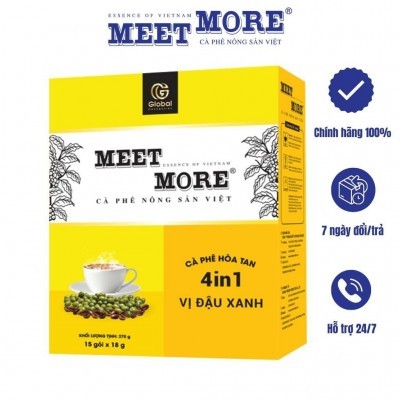 Hộp Cà phê hòa tan vị đậu xanh 4in1 - Meet More Coffee 270g (15 gói x 18g)