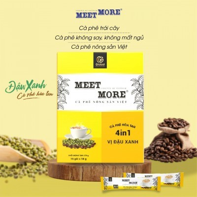 Hộp Cà phê hòa tan vị đậu xanh 4in1 - Meet More Coffee 270g (15 gói x 18g)