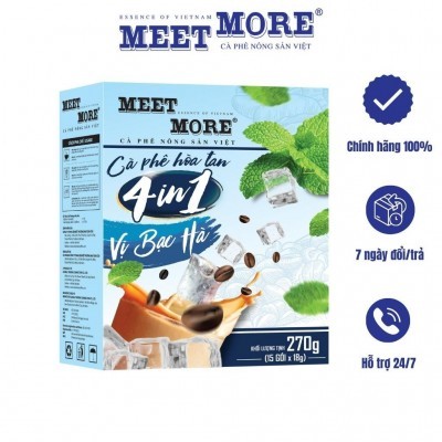 Hộp Cà Phê Hòa Tan Vị Bạc Hà 4in1 OCOP 4 Sao - Meet More Coffee 270g (15 gói x 18g)