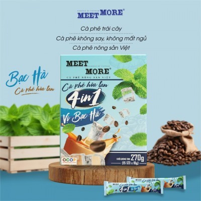 Hộp Cà Phê Hòa Tan Vị Bạc Hà 4in1 OCOP 4 Sao - Meet More Coffee 270g (15 gói x 18g)