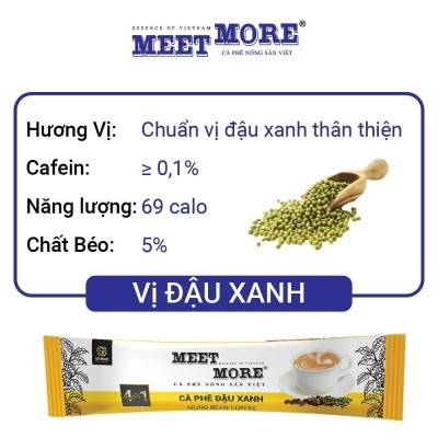 Hộp Cà phê hòa tan vị đậu xanh 4in1 - Meet More Coffee 270g (15 gói x 18g)