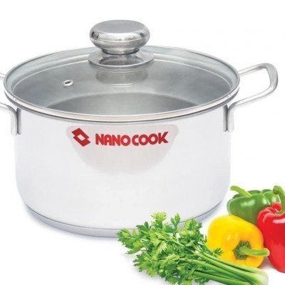 Nồi INOX 3 đáy + nắp kính Nanocook 14cm - 14L