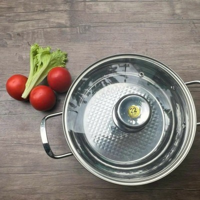 Chảo inox hai quai 3 đáy+ nắp kính, lòng trong inox Nanocook 18cm – LI-3D 