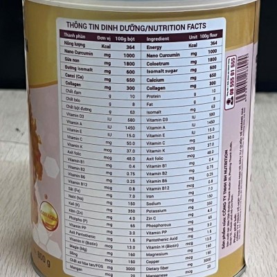 Sữa dinh dưỡng Nutri Nano Curcumin Premium - Lon 800g (Thùng 12 lon)