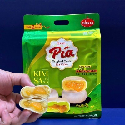 Banh pia kim sa trứng tan chảy 1 túi /12 bánh/420g mix 2 vị đậu xanh và lá dứa 