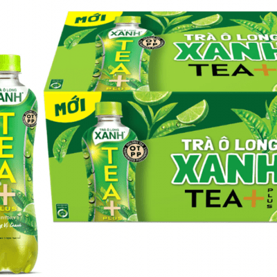 Thùng 12 chai trà ô long xanh hương chanh Tea Plus 1 lít